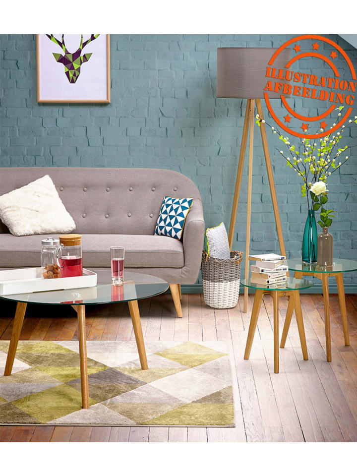KADIMA DESIGN Runder Glas Couchtisch mit Eichenholz Beinen | Zeitgenössisch günstig kaufen onesize