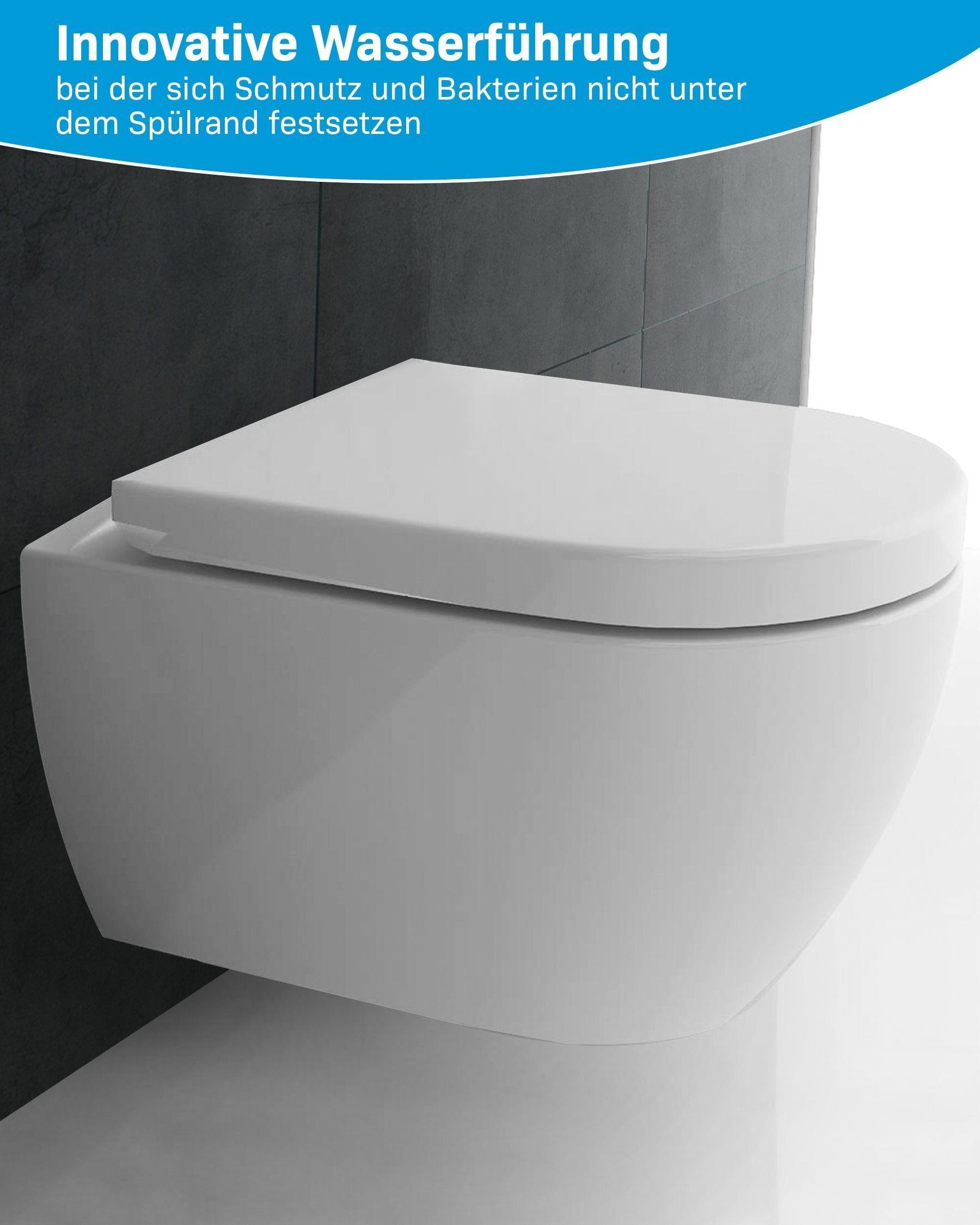 Alpenberger Dusch-WC - Taharet WC mit WC Sitz mit Absenkautomaik, Toilette Wandmontage, Abgang Waagerecht, Wand WC Set Made in Europa, Hänge WC Spülrandlos WC mit Bidet Funktion - Passend Geberit