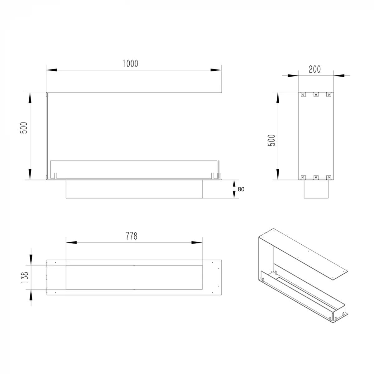 Foco Foco Raumteiler 1000 Slim, Schwarz, 100x50x20 cm, Bioethanol-Brenner, 7,5 Stunden Brenndauer