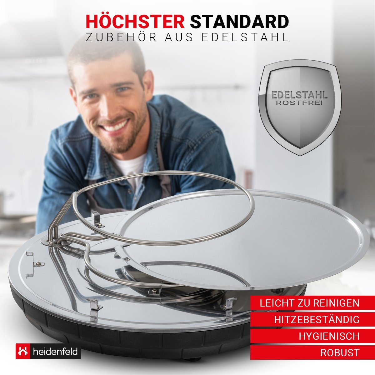 Heidenfeld Pizzaofen Mini Pizzaofen Pizzachef für 6 Personen inkl. Pizzaschieber Raclette, 1100 W Pizzamaker - Dual-M-Heizstab - Abdeckung Terracotta Pizza Ofen