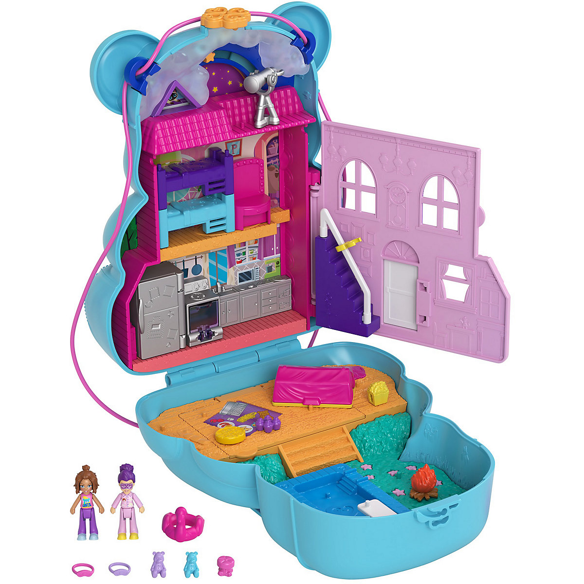 Polly Pocket Sleepover Teddybär-Tasche, inkl. 2 Figuren & Zubehör