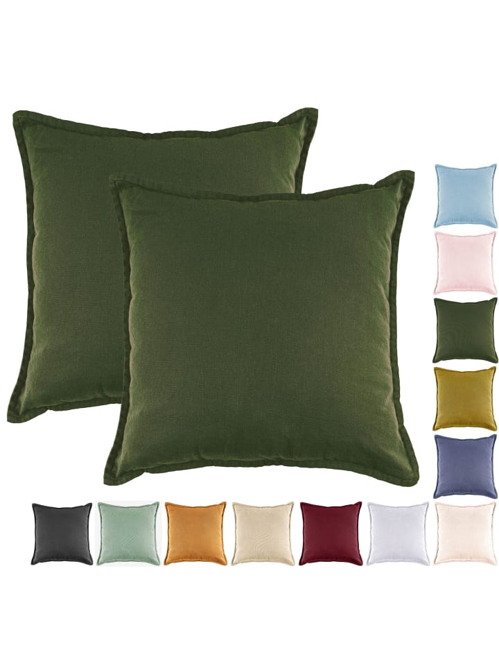 JACK 2er Set Kissenhülle 45x45cm Baumwolle Einfarbig in Khaki günstig kaufen 45x45 cm