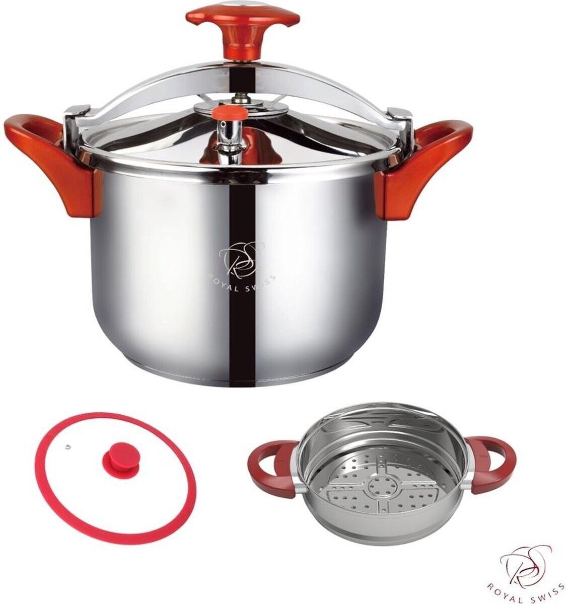 Royal Swiss Schnellkochtopf, Couscous Pfanne 2 in 1 -8 Liter- Ø 24 cm - Edelstahl- Induktion