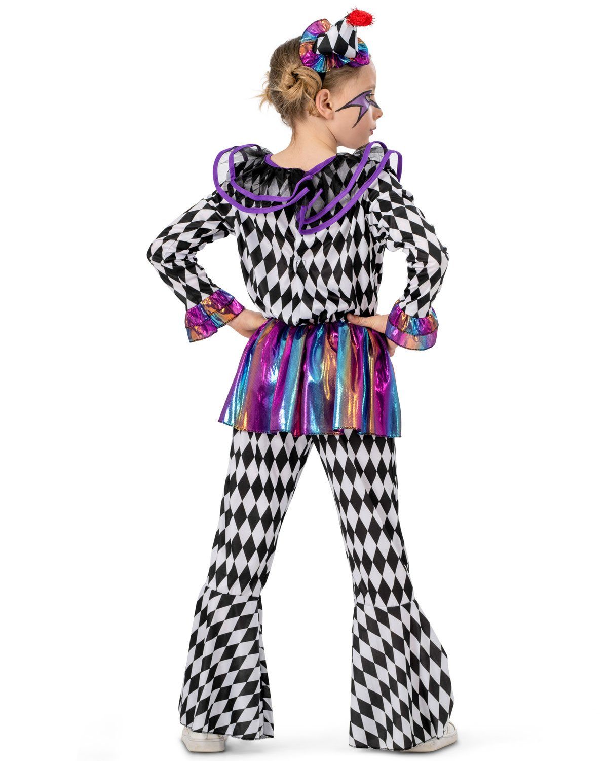 Funny Fashion Clown-Kostüm Harlekin Kinderkostüm 'Chelsey' mit Hut, Pierrot