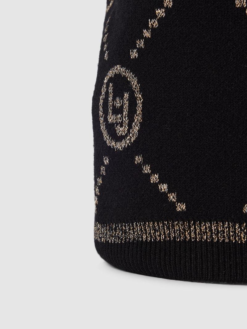 Pudelmütze mit Logo-Muster in schwarz
