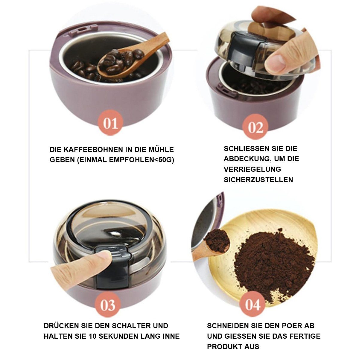Yoyaxi Kaffeemühle Elektrische Kaffeebohnenmühle mit Reinigungsbürste, Gewürzmühle mit Edelstahlklinge für Samen,Bohnen,Nüsse,Kräuter,Pfeffer
