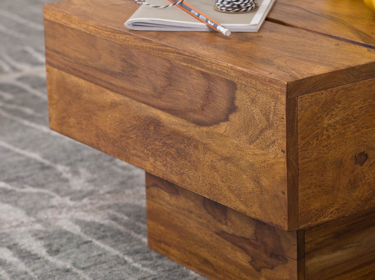 Wohnling Beistelltisch Massivholz Sheesham Wohnzimmertisch 44 x 44 x 30 cm Couchtisch