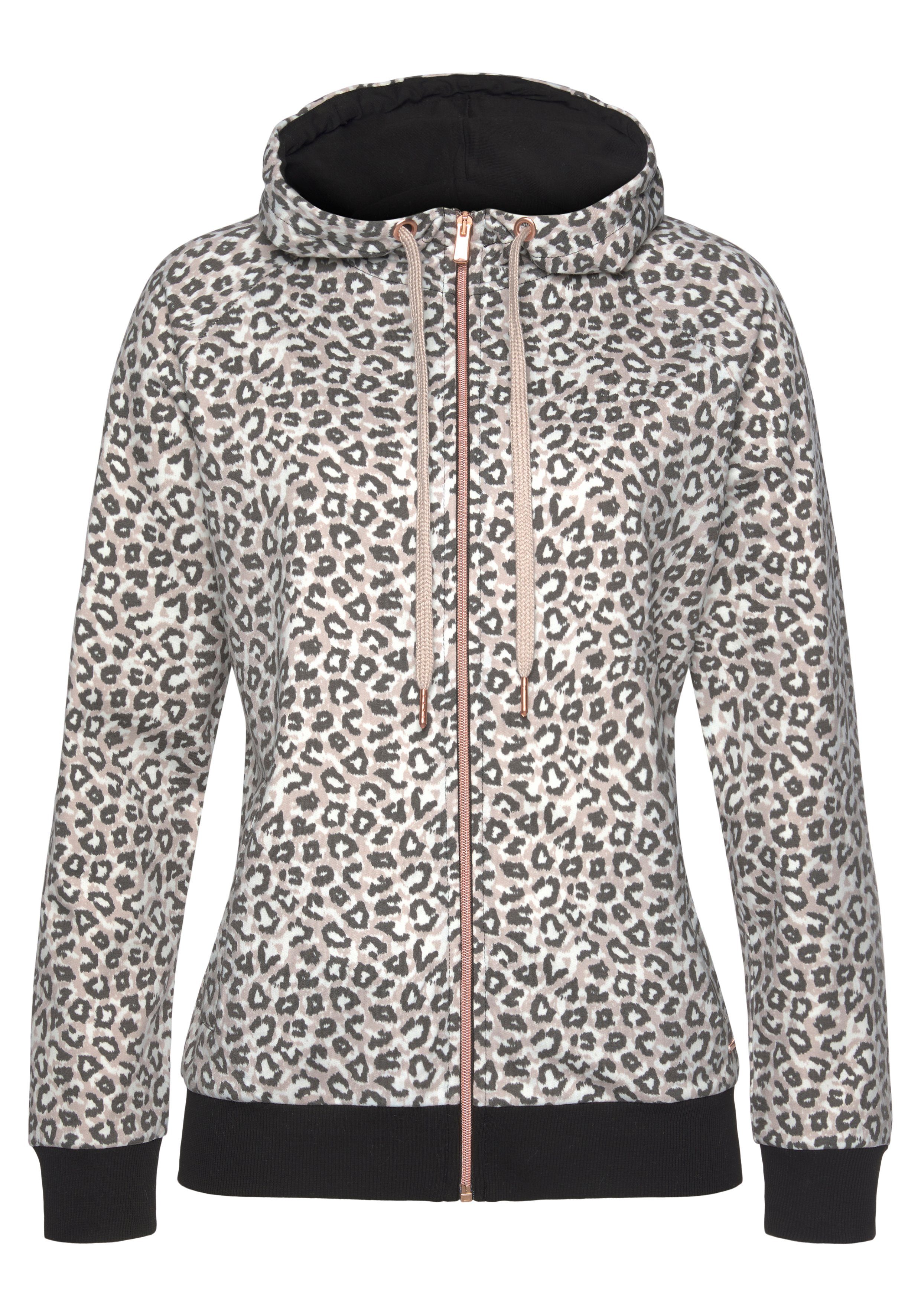 LASCANA Kapuzensweatjacke / Sweatshirtjacke mit Details in Roségold und seitlichen Taschen, Loungeanzug