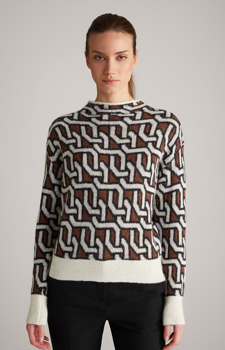 Strick-Pullover in Creme/Braun/Schwarz gemustert