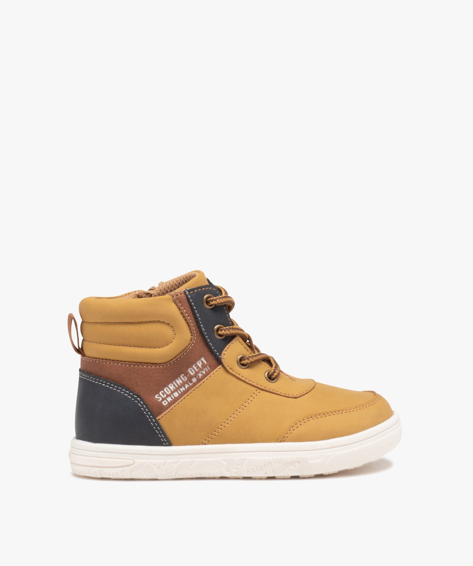 Boots Garçon mid-cut à zip avec lacets ronds bicolores camel | GEMO