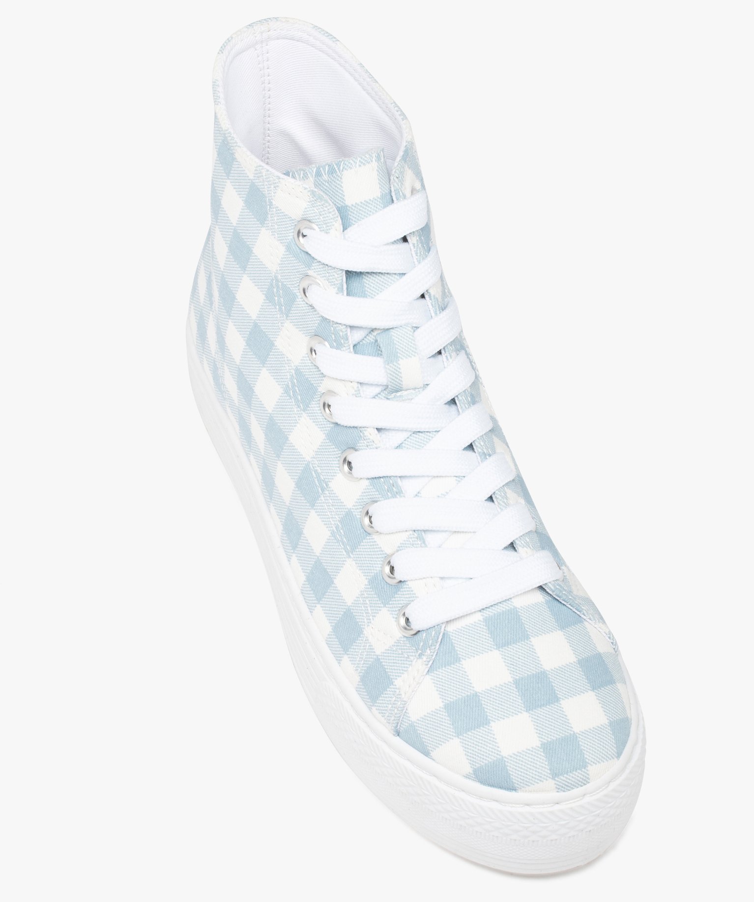 Baskets femme mid-cut en toile à semelle plateforme bleu | GEMO