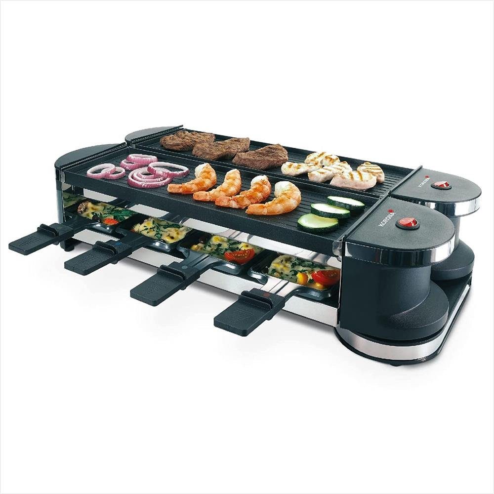 KORONA Raclette 45072 Klappbares 2in1 Raclette, drehbar, aufklappbar, verlängerbar, 8 Personen, mit Spateln