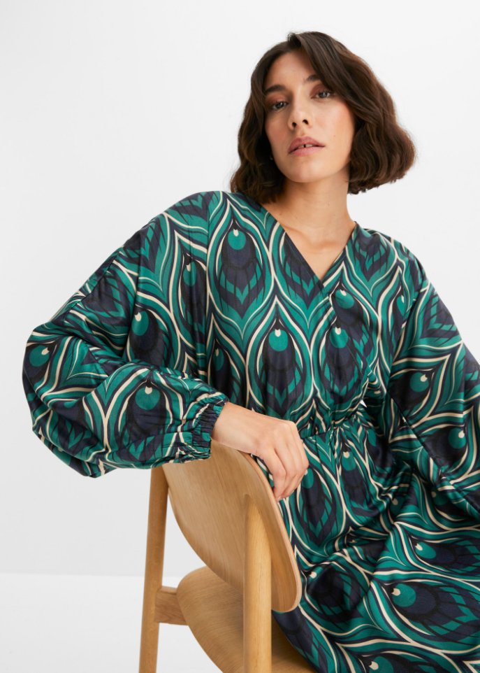 bedrucktes Satin-Maxikleid mit nachhaltiger Viskose