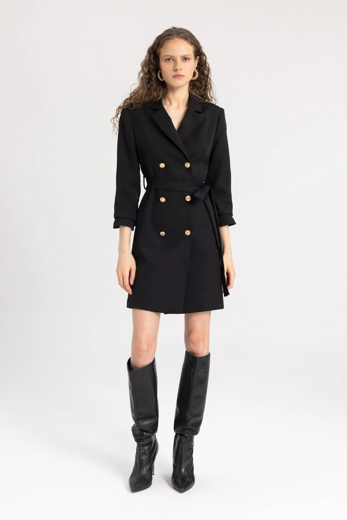 DeFacto  Schwarzes Mini-Tweed-Jackenkleid - Halbarm C1129ax24sp