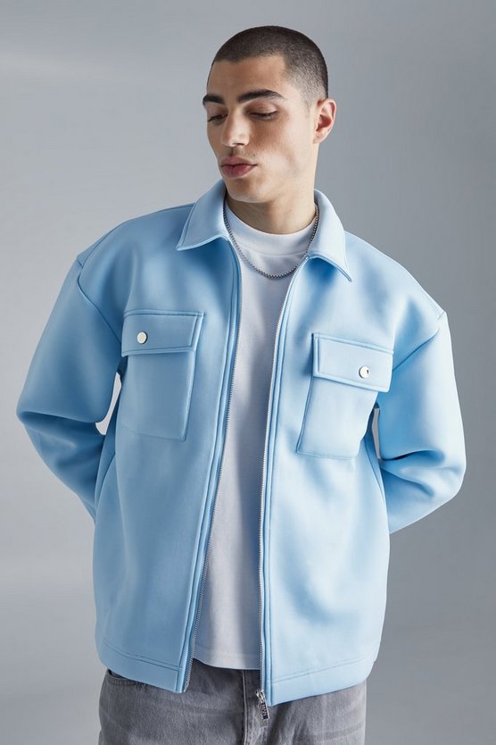 Kastiges Neopren Overshirt mit Reißverschluss