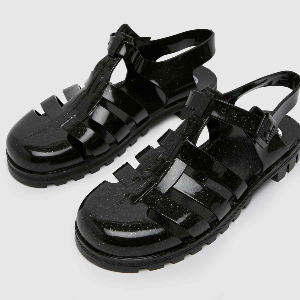 JUJU JELLIES – Svarta, flerfärgade maxi-sandaler med platta remmar