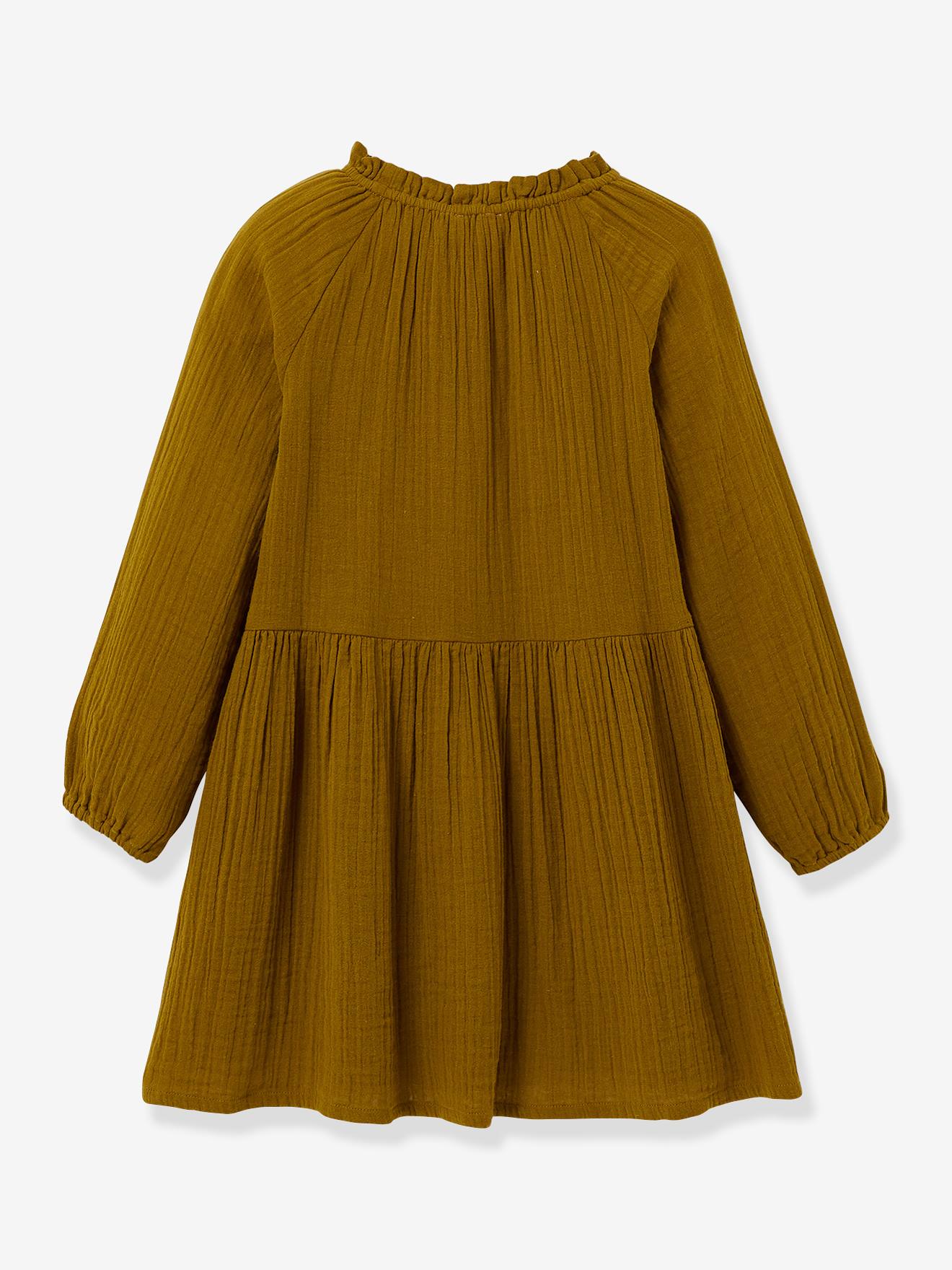 Robe en gaze de coton col montant fille CYRILLUS marron