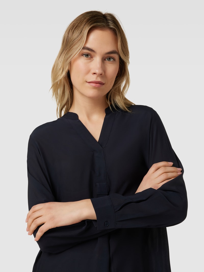Bluse mit Tunikakragen Modell 'Facura' in marineblau