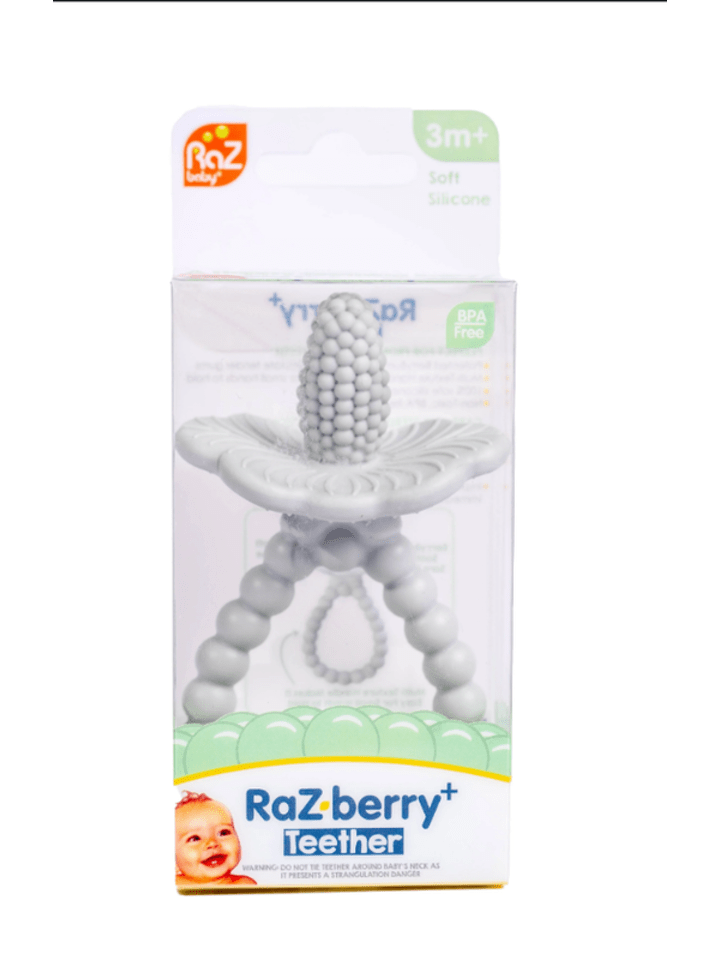 RaZbaby Baby Beißring Himbeere aus Silikon - Zahnungshilfe ab 3 Monaten in Grau günstig kaufen onesize