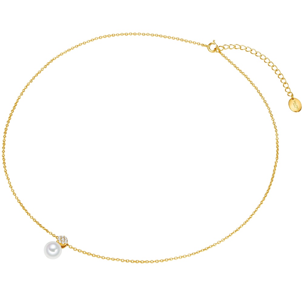 Valero Pearls Chaîne Argent sterling Oxyde de zirconium (CZ) Perle de culture d'eau douce en Or collier