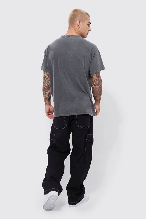 Kastiges T-Shirt mit Acid-Waschung und Santa Monica Print