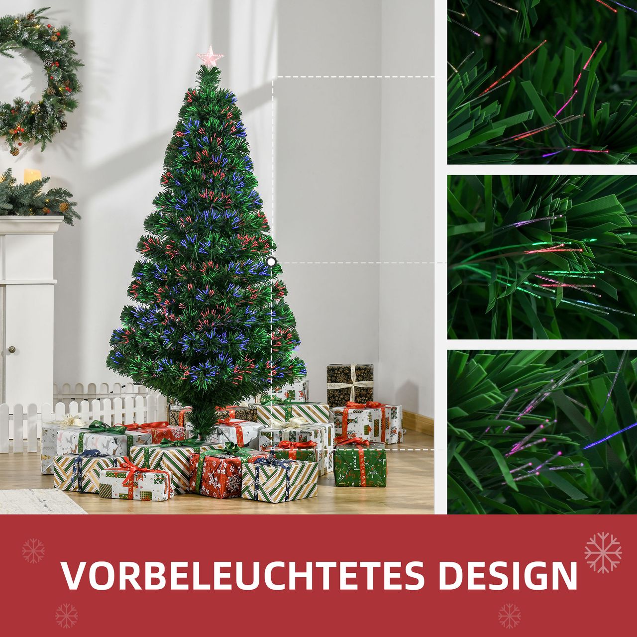 HOMCOM Weihnachtsbaum Tannenbaum Christbaum LED Lichtfaser Stern 5 Modell