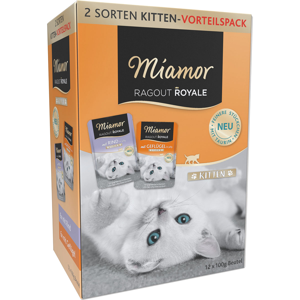 Nassfutter mit Rind & Geflügel im Vorratspack für heranwachsende Katzen.