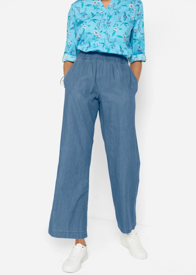 Leichte Schlupfjeans mit High-Waist-Bequembund, weit geschnitten