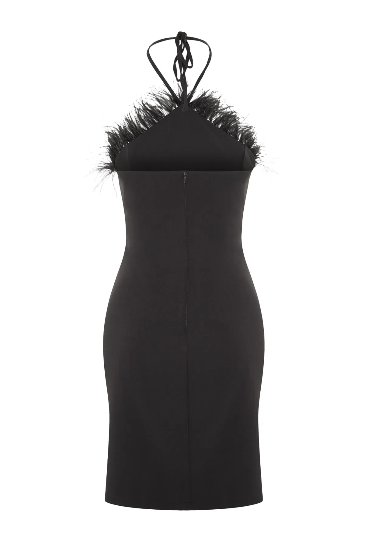 Trendyol Collection  Schwarzes, figurbetontes, gefüttertes, gewebtes Otriches-Abendkleid TPRSS23EL00206