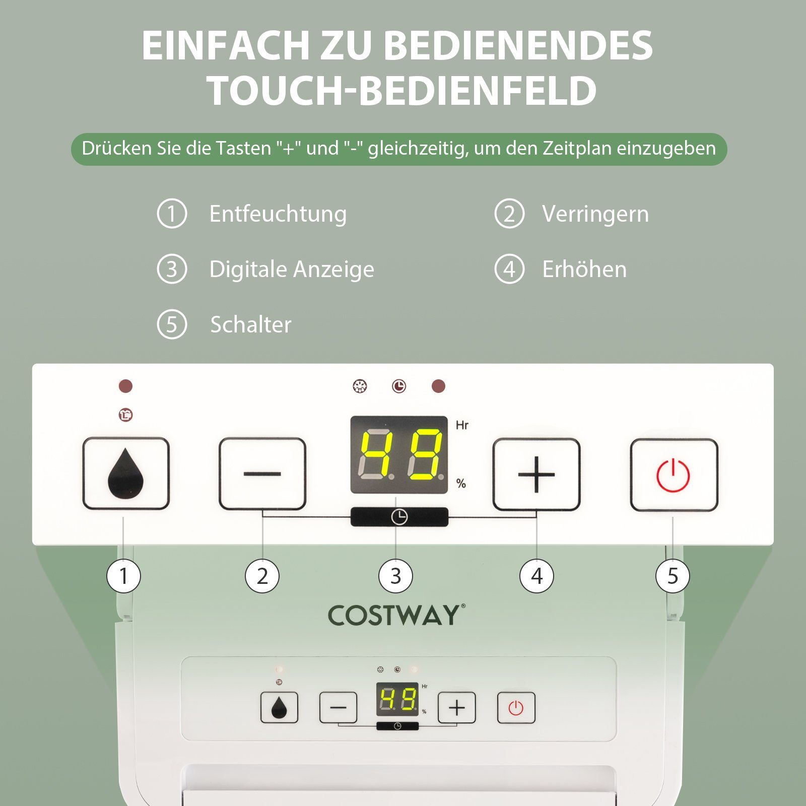 COSTWAY Luftentfeuchter, Entfeuchtung 12,00 l/Tag, Tank 2,20 l