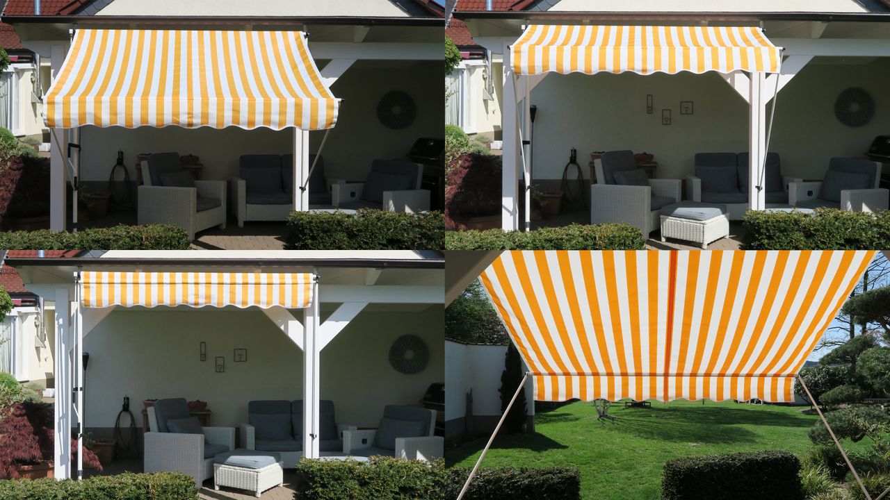 Grasekamp Klemmmarkise Ontario 200x130cm Gelb/Weiß Balkonmarkise höhenverstellbar von 200 cm – 320 cm