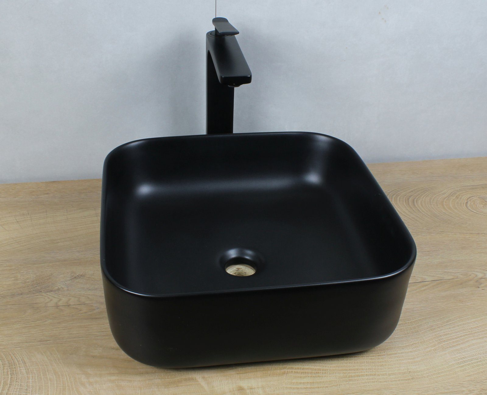 HAGO Aufsatzwaschbecken Keramik Waschbecken quadratisch abgerundet 385x385x140 schwarz matt