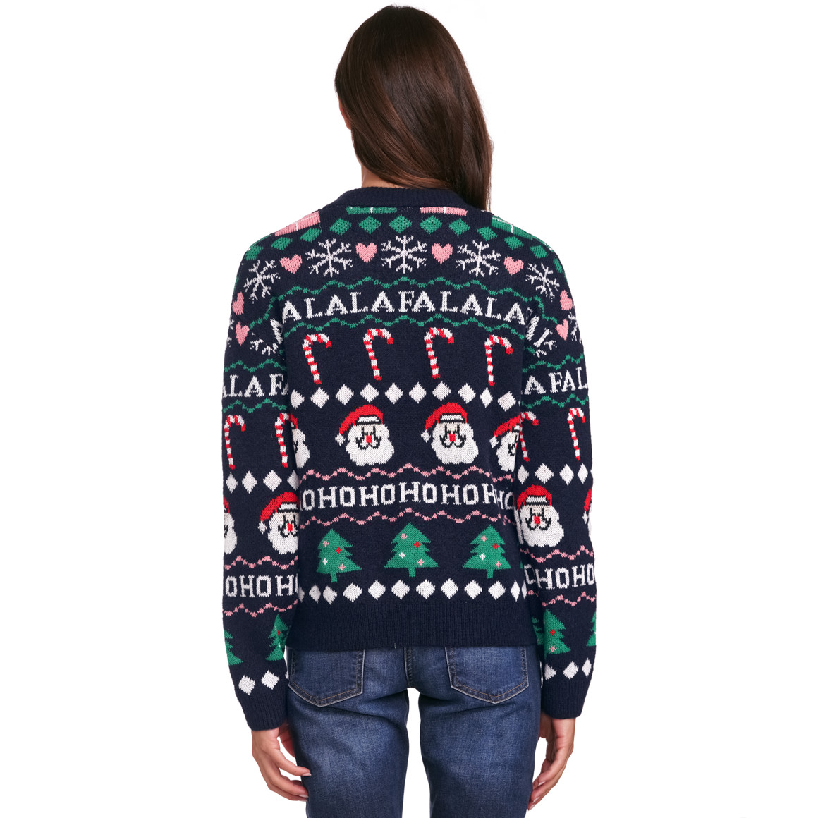 Damen Weihnachtsstrickjacke mit V-Ausschnitt dunkelblau