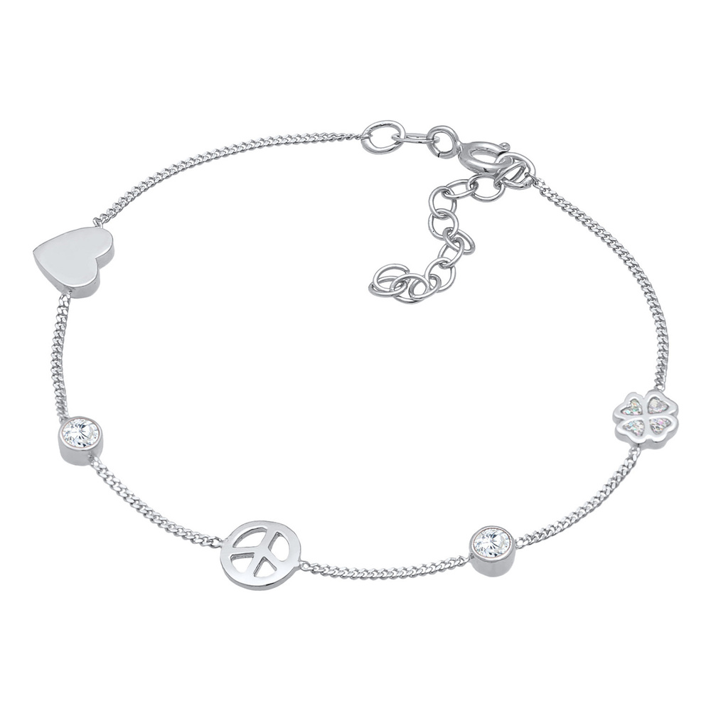Elli Elli Bracelet Femme Coeur Paix Pendentif trèfle à quatre feuilles avec cristaux z Bracelet