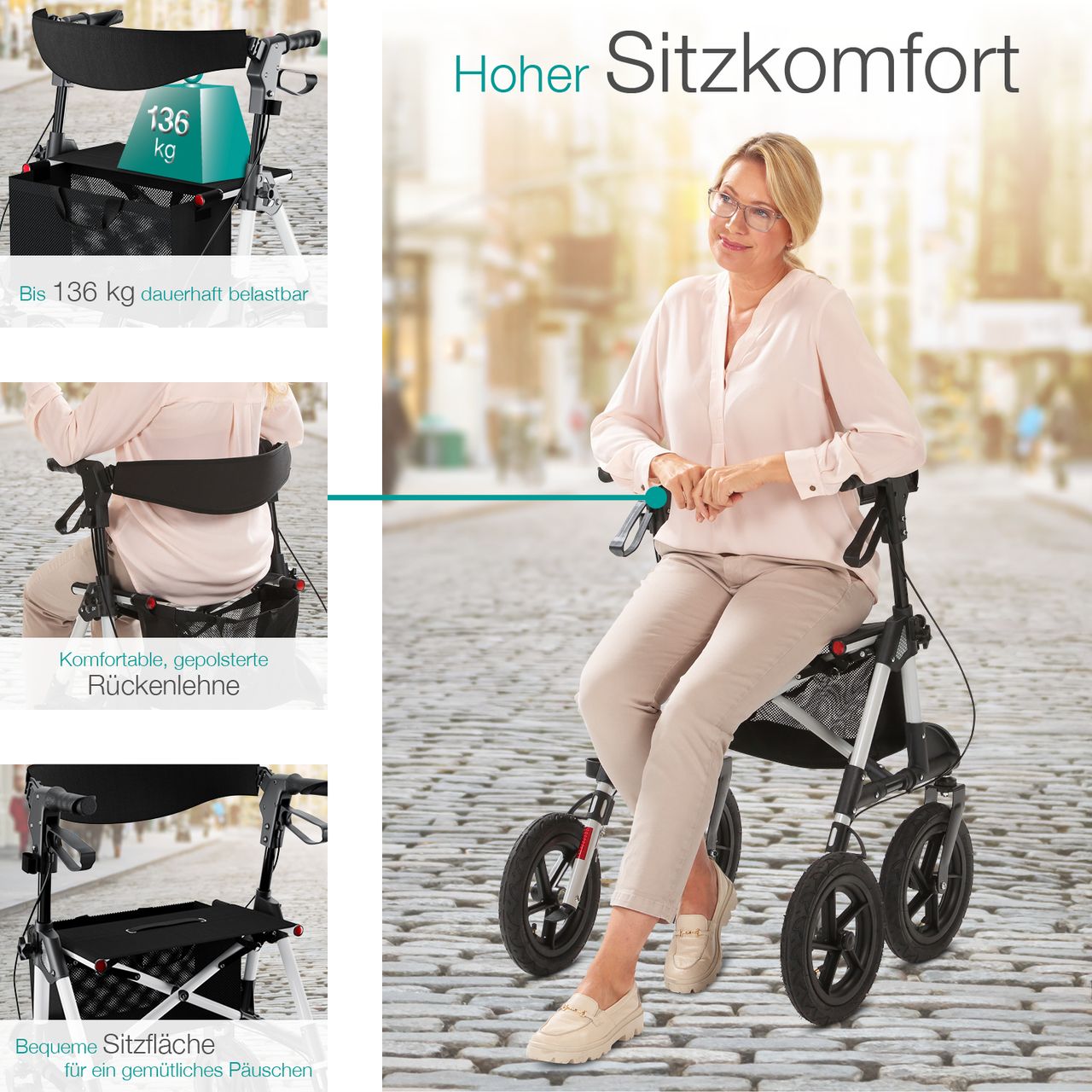 Aktivshop Alu Outdoor Rollator mit Luftbereifung »Komfort« faltbar