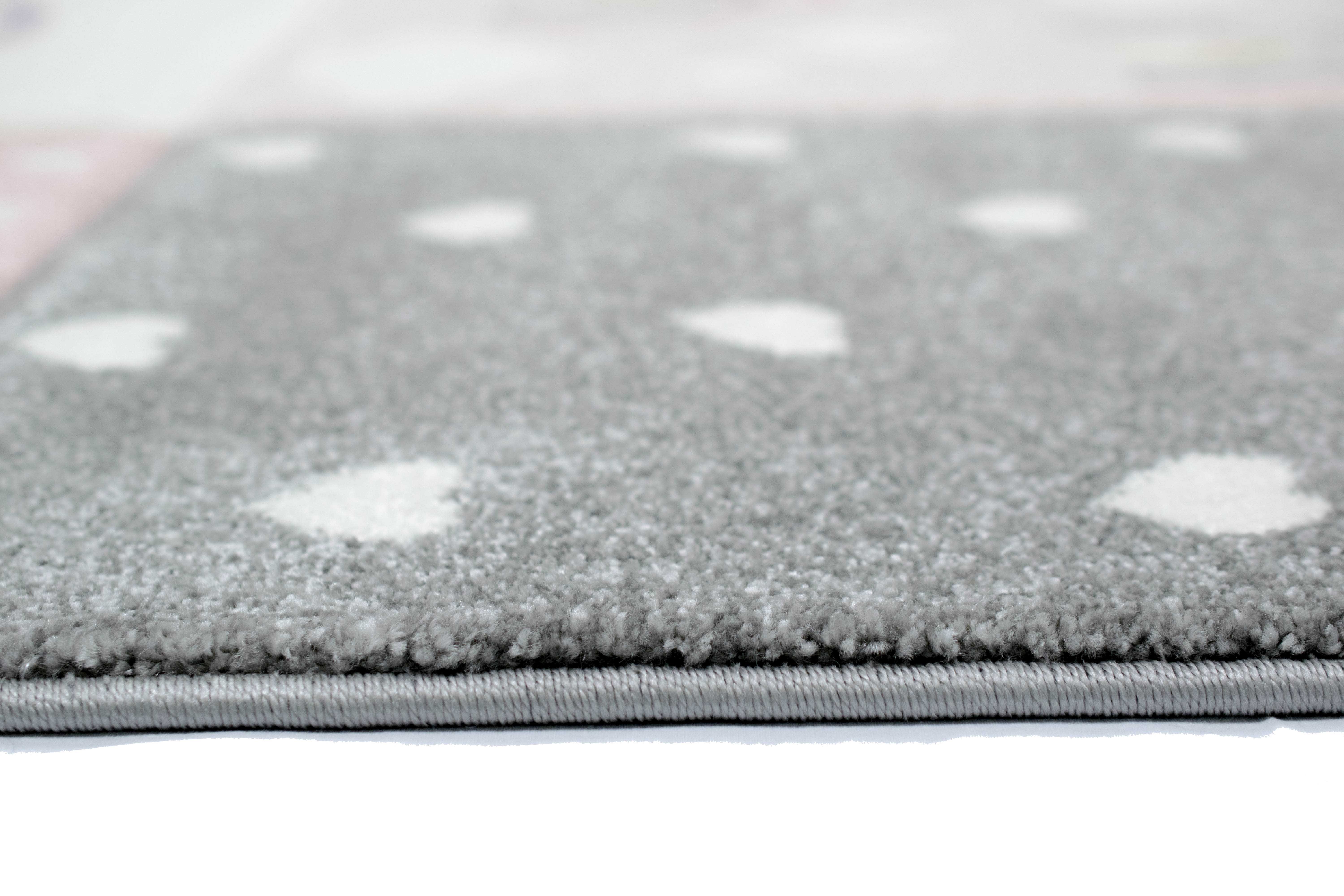Kinderteppich Kinderzimmer Teppich Spielteppich Regenbogen Punkte Herzchen Wolken rosa creme grau, Teppich-Traum, rechteckig, Höhe: 13 mm