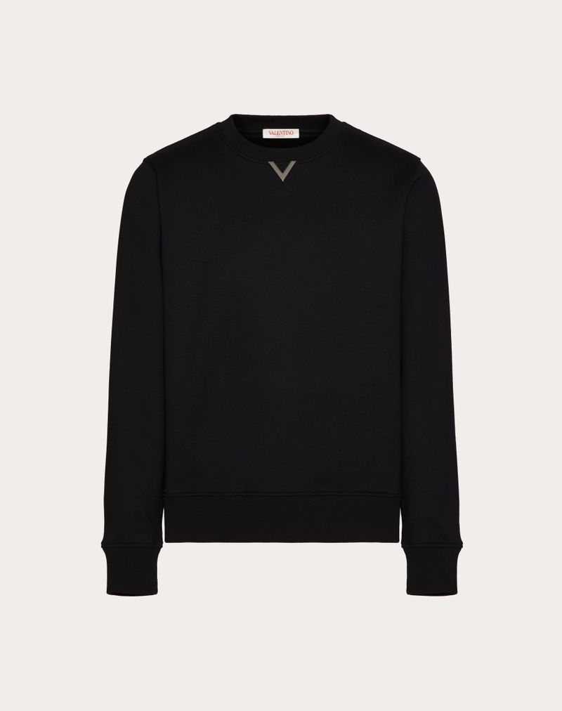 Sweatshirt i bomuld med rund hals og gummibelagt V-detaljer