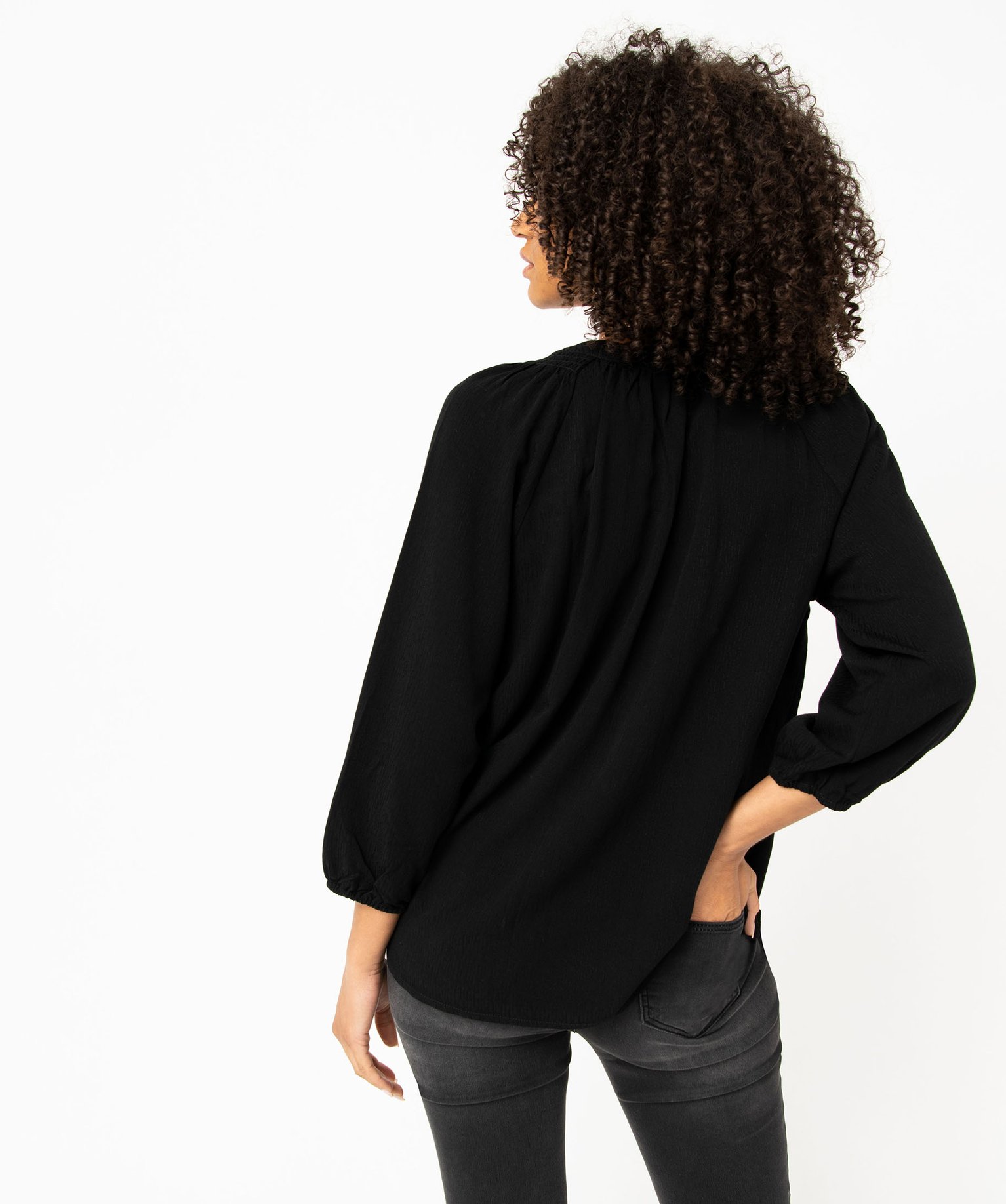 Blouse en viscose fluide unie à manches 3/4 femme noir | GEMO