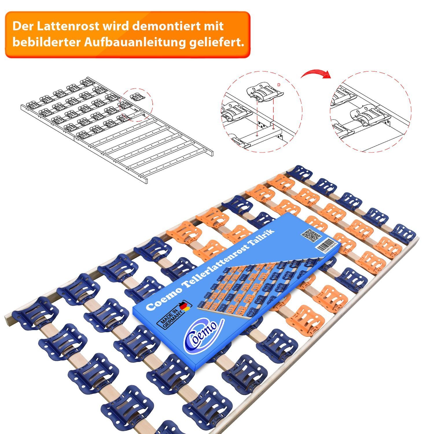 Teiltellerlattenrost, Coemo, Kopfteil nicht verstellbar, Fußteil nicht verstellbar, preisgünstiger Selbstbausatz - Made in Germany