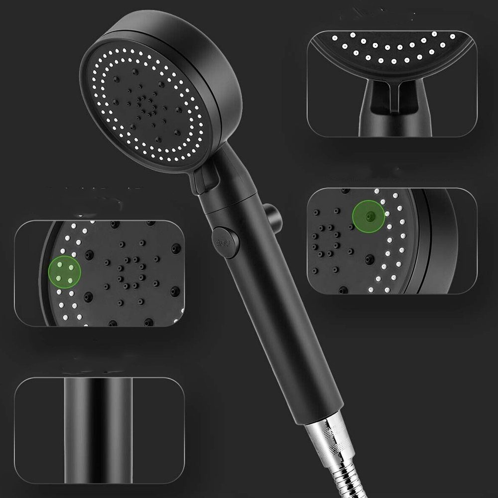 Bedee Handbrause Hochdruck Duschkopf Handbrause Wassersparende Duschbrause ‎Schwarz, (Set, 1-tlg., mit 1.5M Schlauch Duschkopf Wassersparend 5 Strahlarten), Duschkopf, Handbrause für Badezimmer