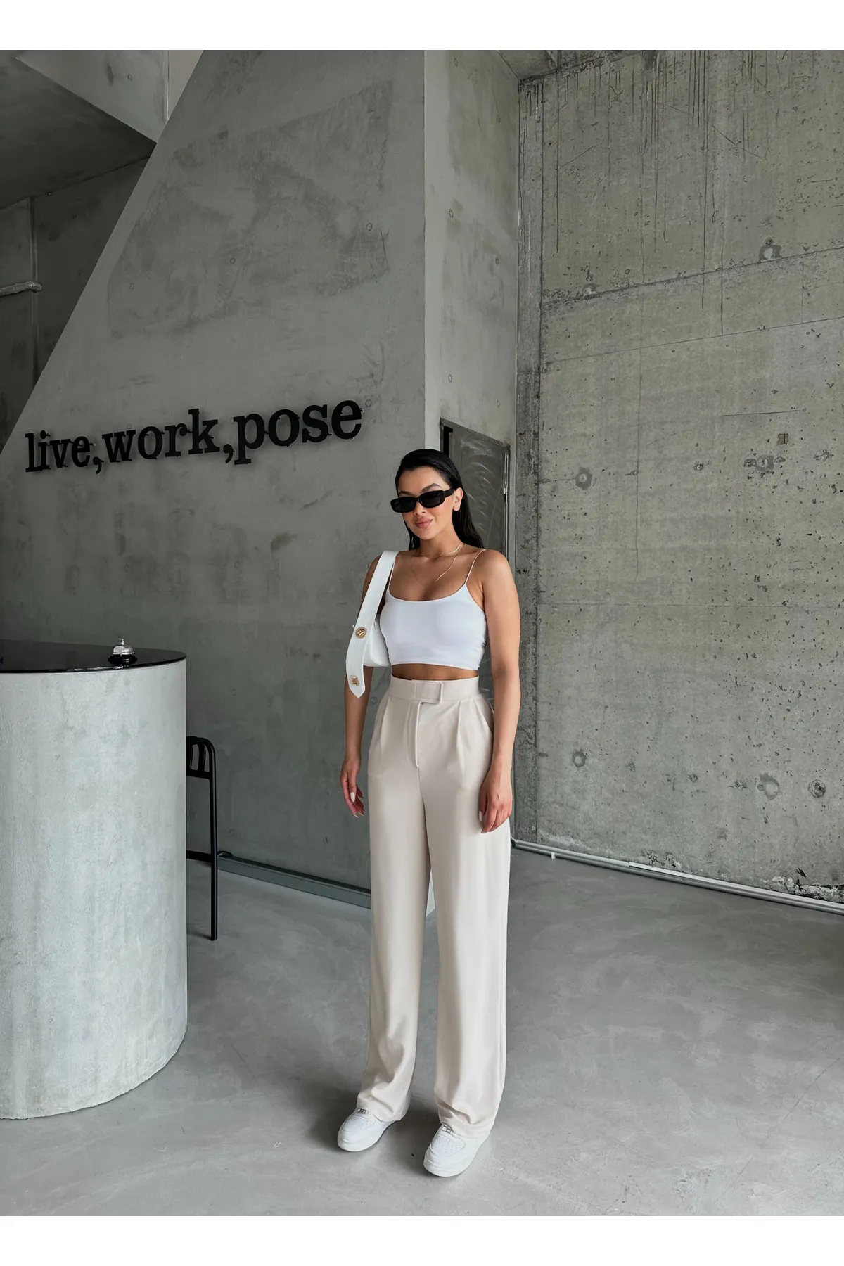 Laluvia  Parla Damen-Palazzo-Hose aus Lycra mit Klettverschluss in Steinfarbe