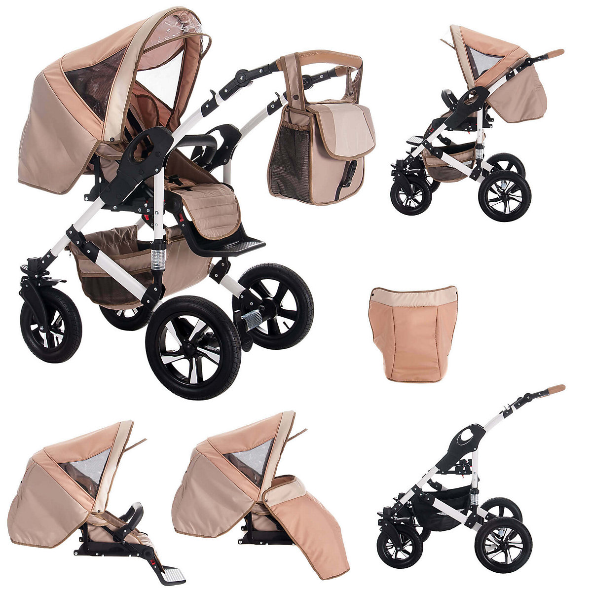 myVARIO | 3 in 1 Kombi Kinderwagen Komplettset | Hartgummireifen Kombikinderwagen