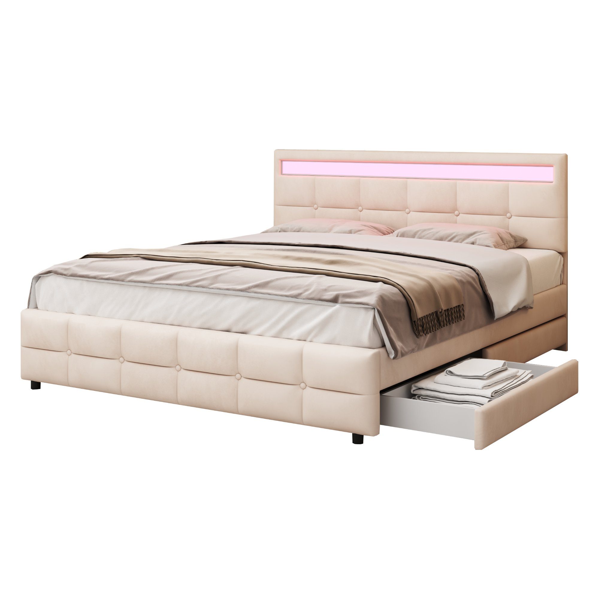 HAUSS SPLOE Polsterbett Polsterbett Doppelbett Funktionsbett Bettrahmen mit Schubladen (180 x 200 cm, Lattenrost und Rückenlehne, Matratze nicht enthaltet), Ohne Matratze