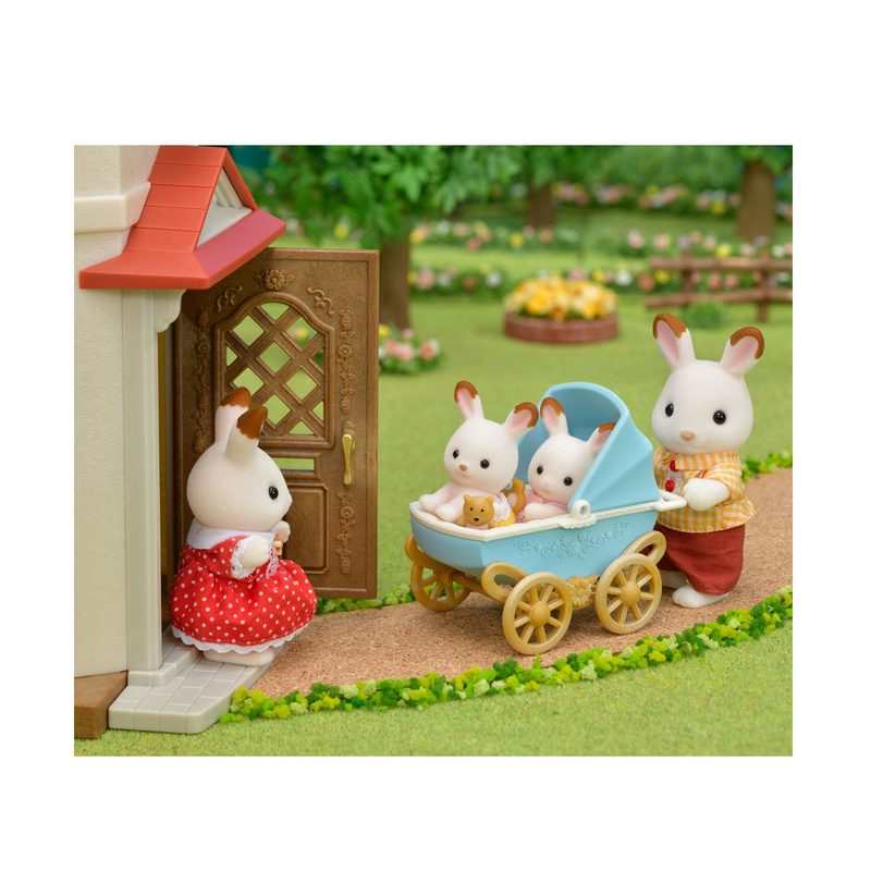 5432 Les jumeaux lapin chocolat et poussette double Sylvanian