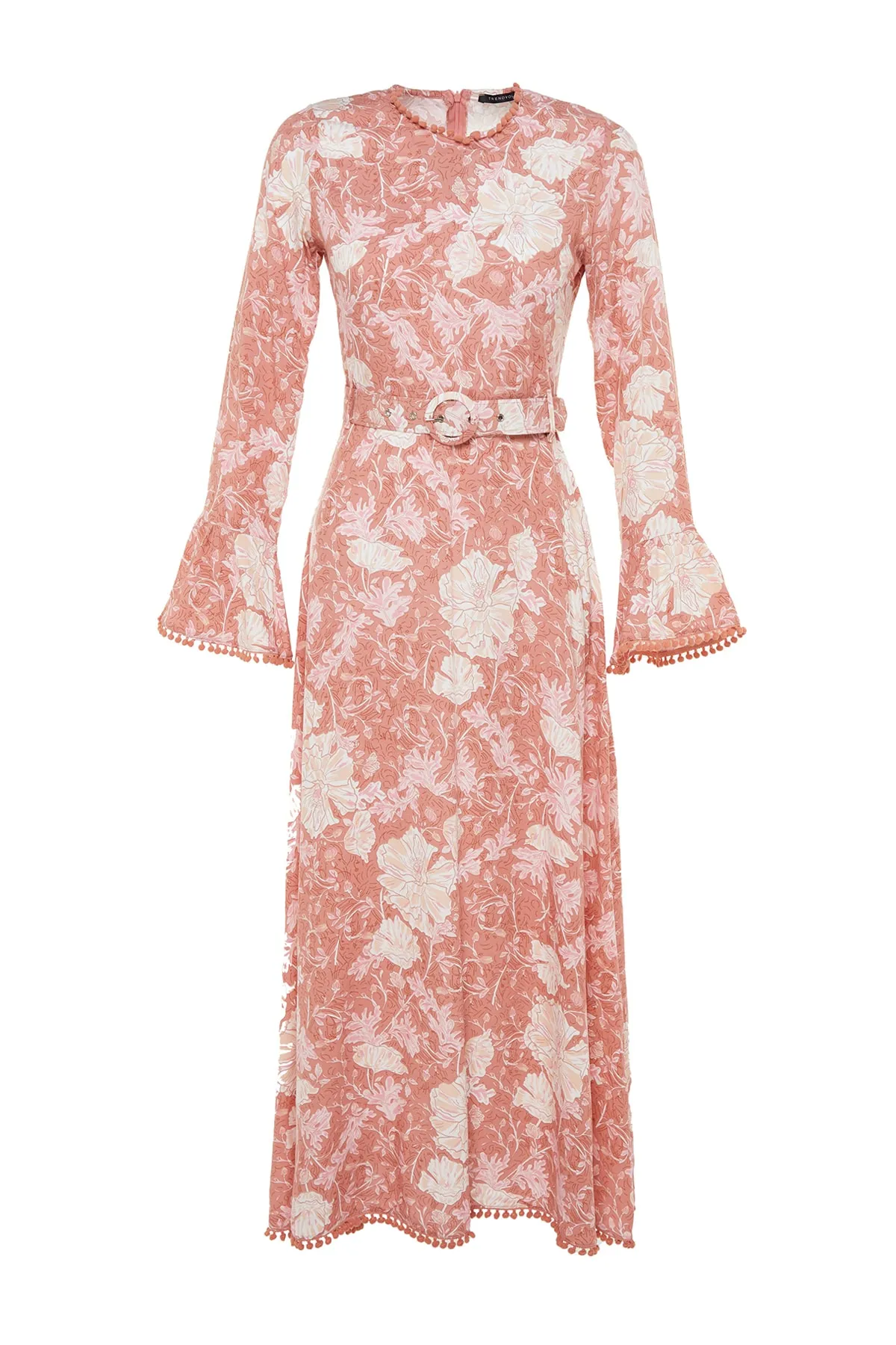 Trendyol Modest  Gewebtes Kleid mit Gürtel und Muster aus getrockneten Rosenblüten TCTSS23EB00189