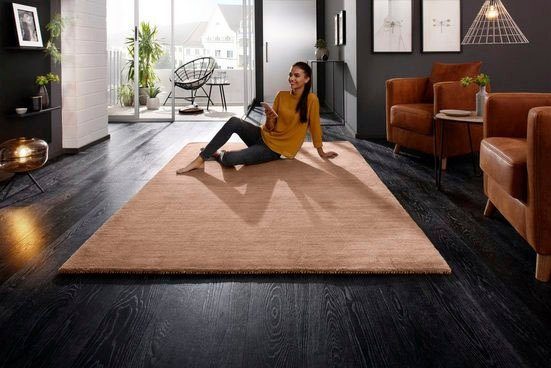 Wollteppich Gabbeh Uni, THEKO, rechteckig, Höhe: 14 mm, Handweb Teppich, meliert, reine Schurwolle, handgewebt, Wohnzimmer