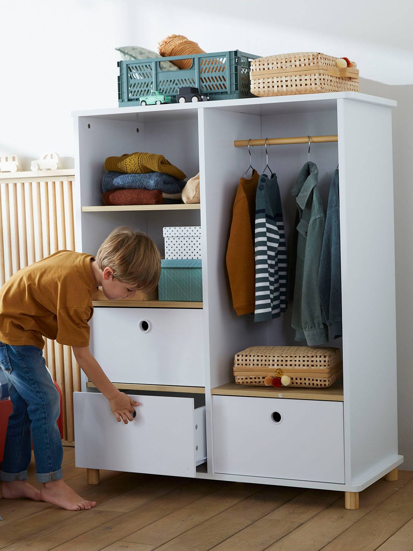 Vertbaudet Kinderzimmer Schrank PTILOU - weiß/natur