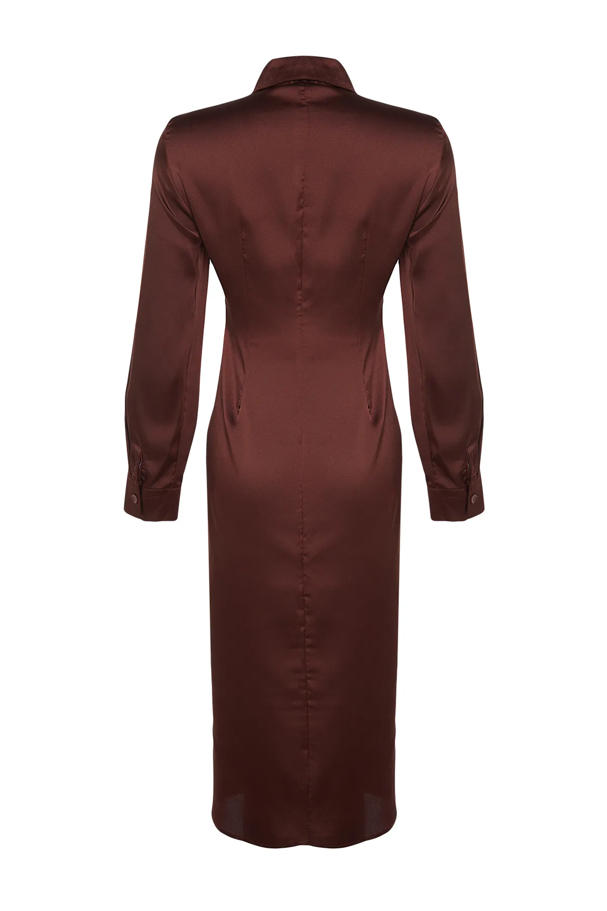 Trendyol Collection  Braunes, figurbetontes Hemdkleid aus gewebtem Satin TWOAW24EL00690