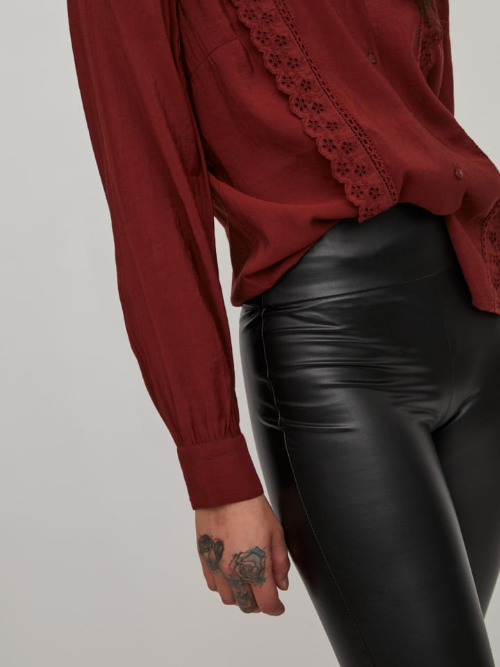 Vila PU Kunstleder Leggings High Waist Stretch Hose Beschichtet VIBARB in Schwarz günstig kaufen