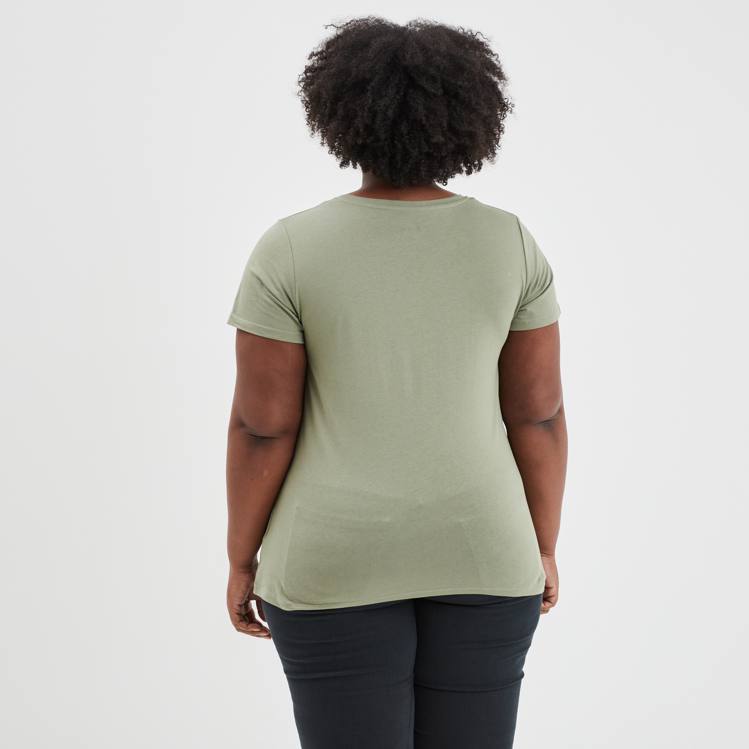 T-shirt col rond manches courtes Mickey vert kaki femme grande taille | La Halle
